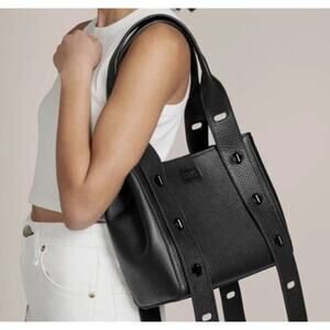 Dagne Dover Tokyo Turnlock Black pebbled leather adjustable purse tote